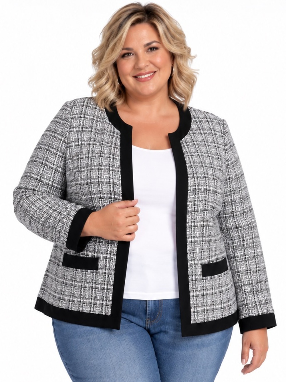 Black Label by Evan-Picone Blazer Size 16 Black White Textured Jacket